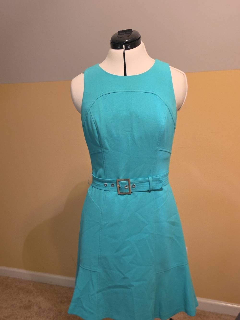 White House Black Market Sleeveless Teal Belted A-Line Dress